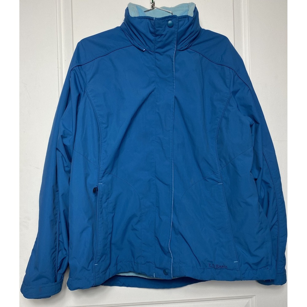 LL Bean Women's Sz L Nylon Jacket w/ Hood Style 264929 (with Fleece Liner) Blue